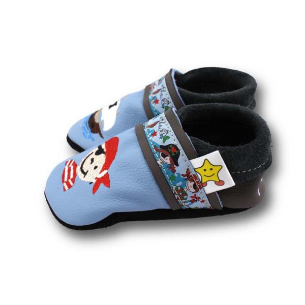Krabbelschuhe Pirat & Schiff mit Webband